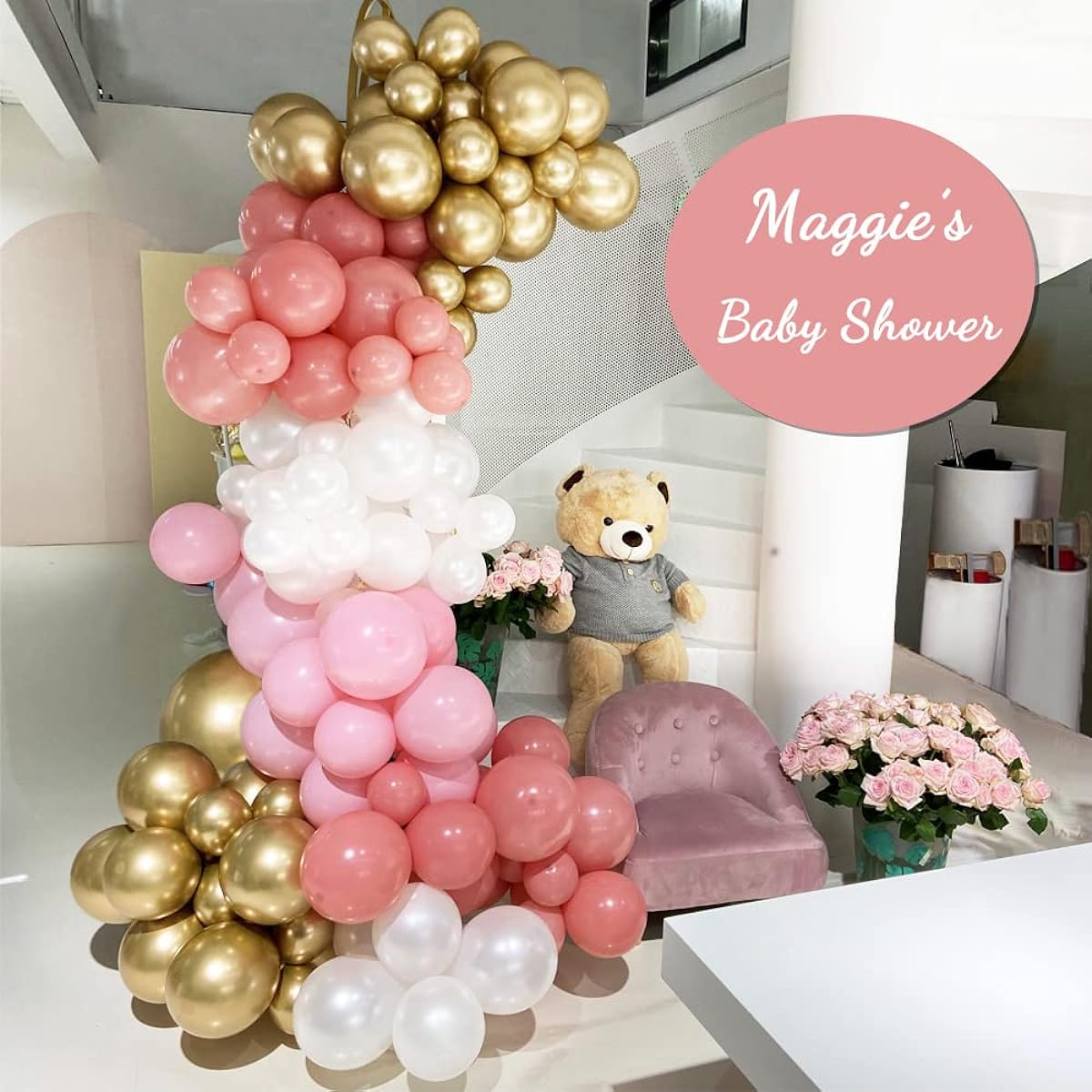 LyzzGlobo Dusty Pink Balloon Garland Kit Pearl White Chrome Gold Light Pink Dusty Rose Balloon Arch Kit for Wedding Bridal Baby Shower Birthday Decorations