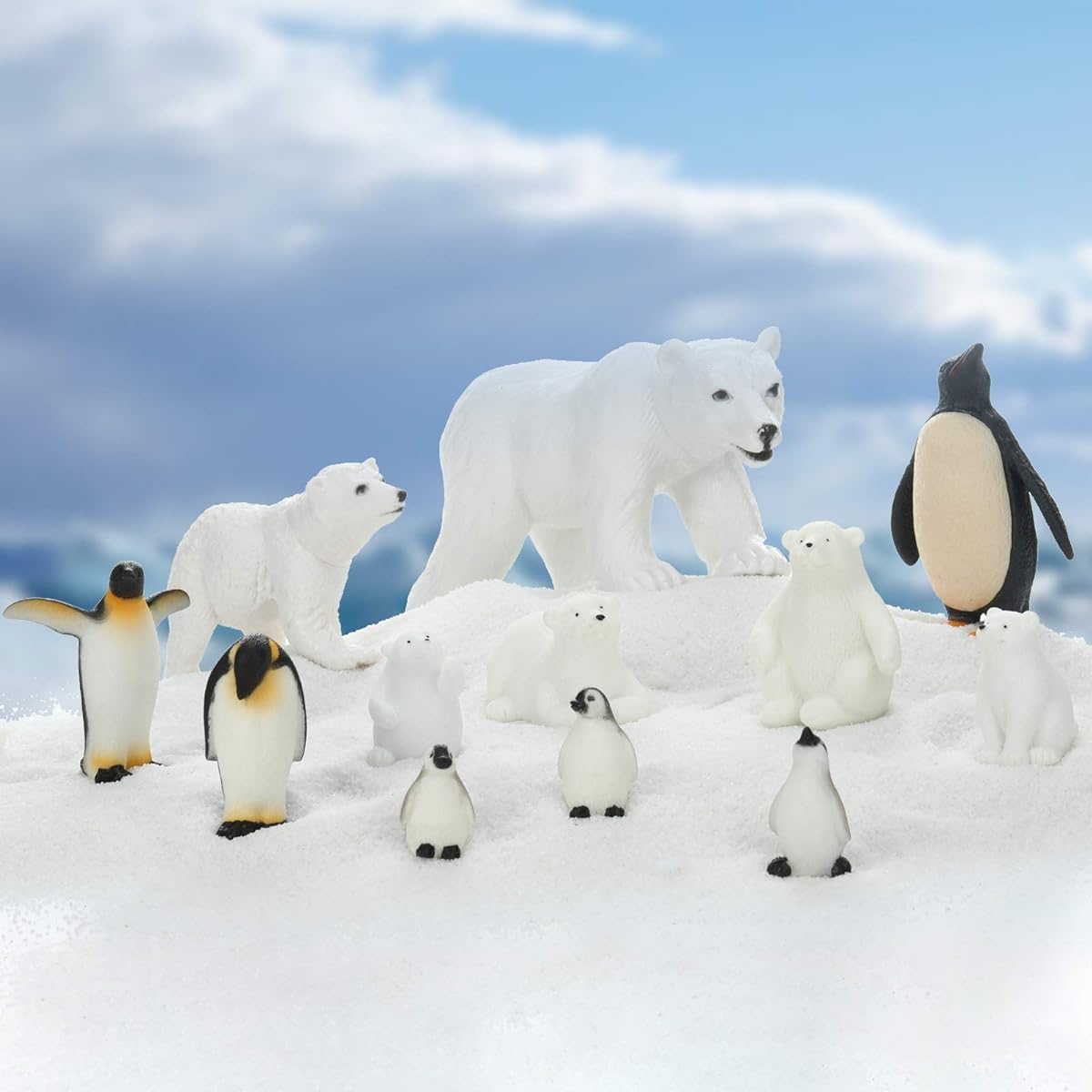 12 Piece Realistic Polar Animal Figures Arctic Toys Polar Animal Figure Set 6 Piece Polar Bear Figurine 6 Piece Emperor Penguin Family Figures Birthday Party Favors