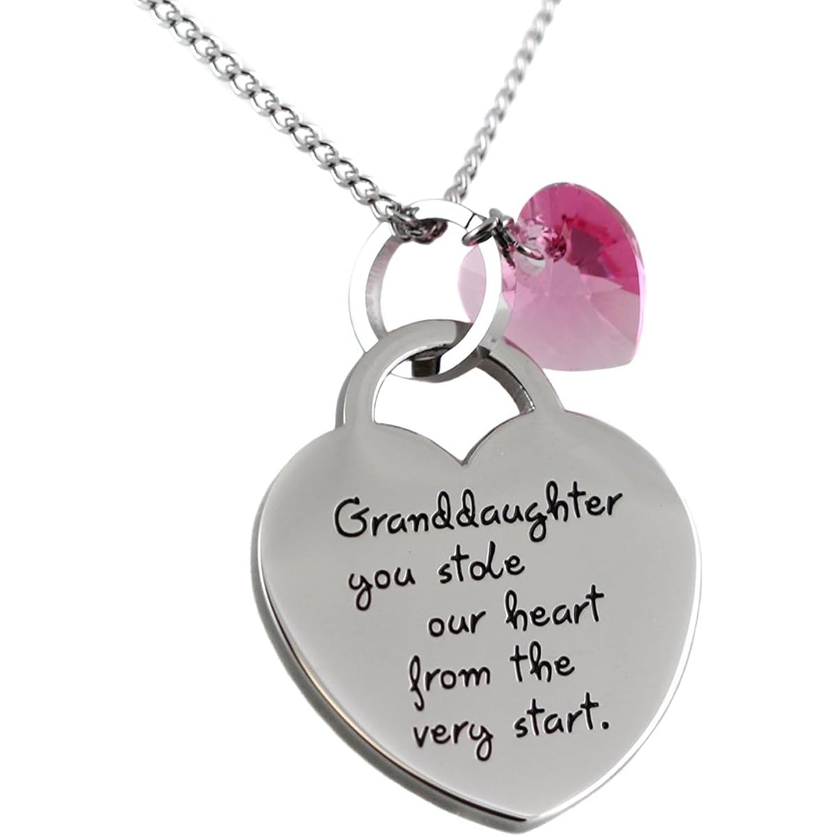 "Grandaughter, You Stole Our Heart from the Very Start" pendant necklace