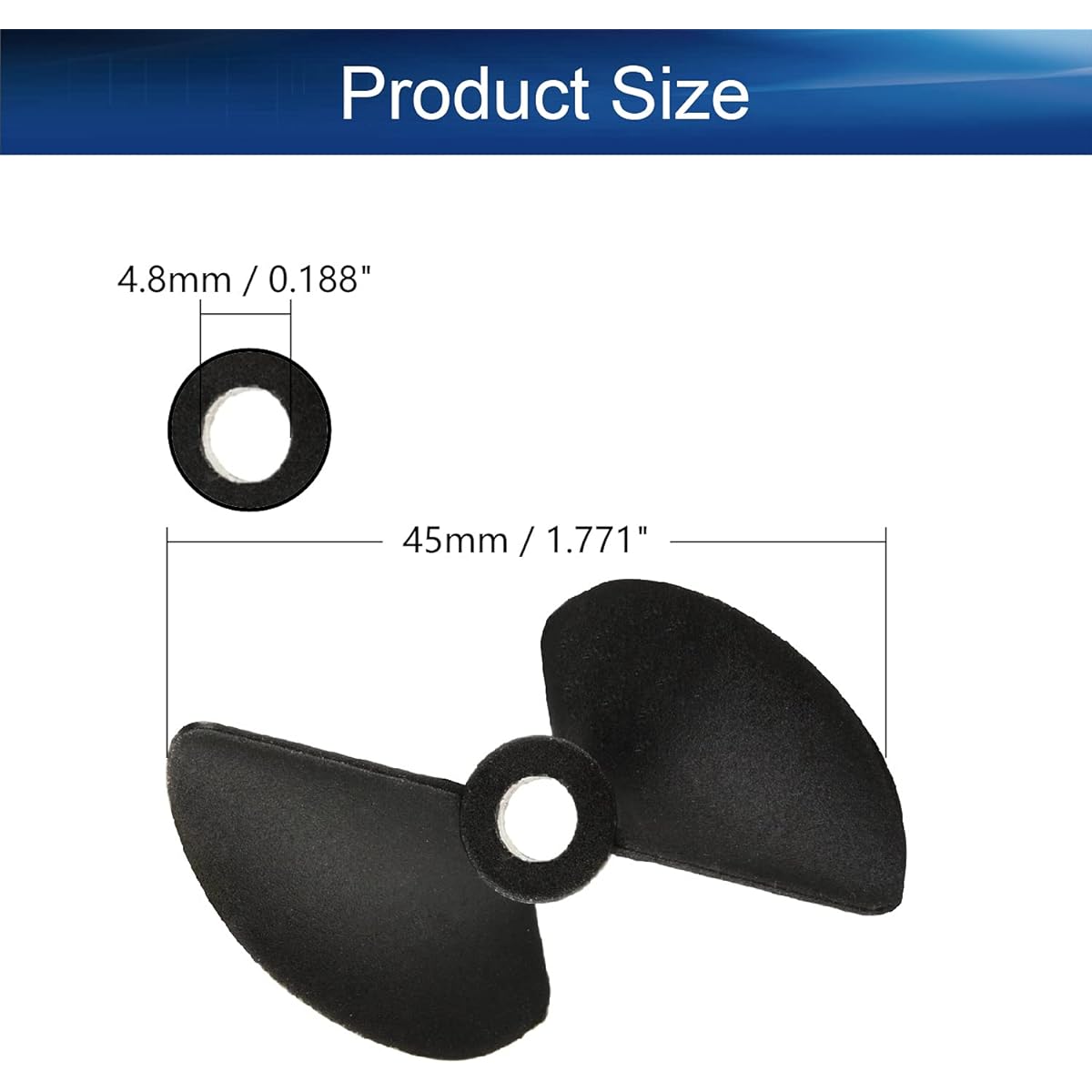 Heyiarbeit RC Boat Propellers, 2-Blade Propeller Hole 4.8mm Diameter 45mm Plastic CW for RC Boat Model Boat Black 3pcs