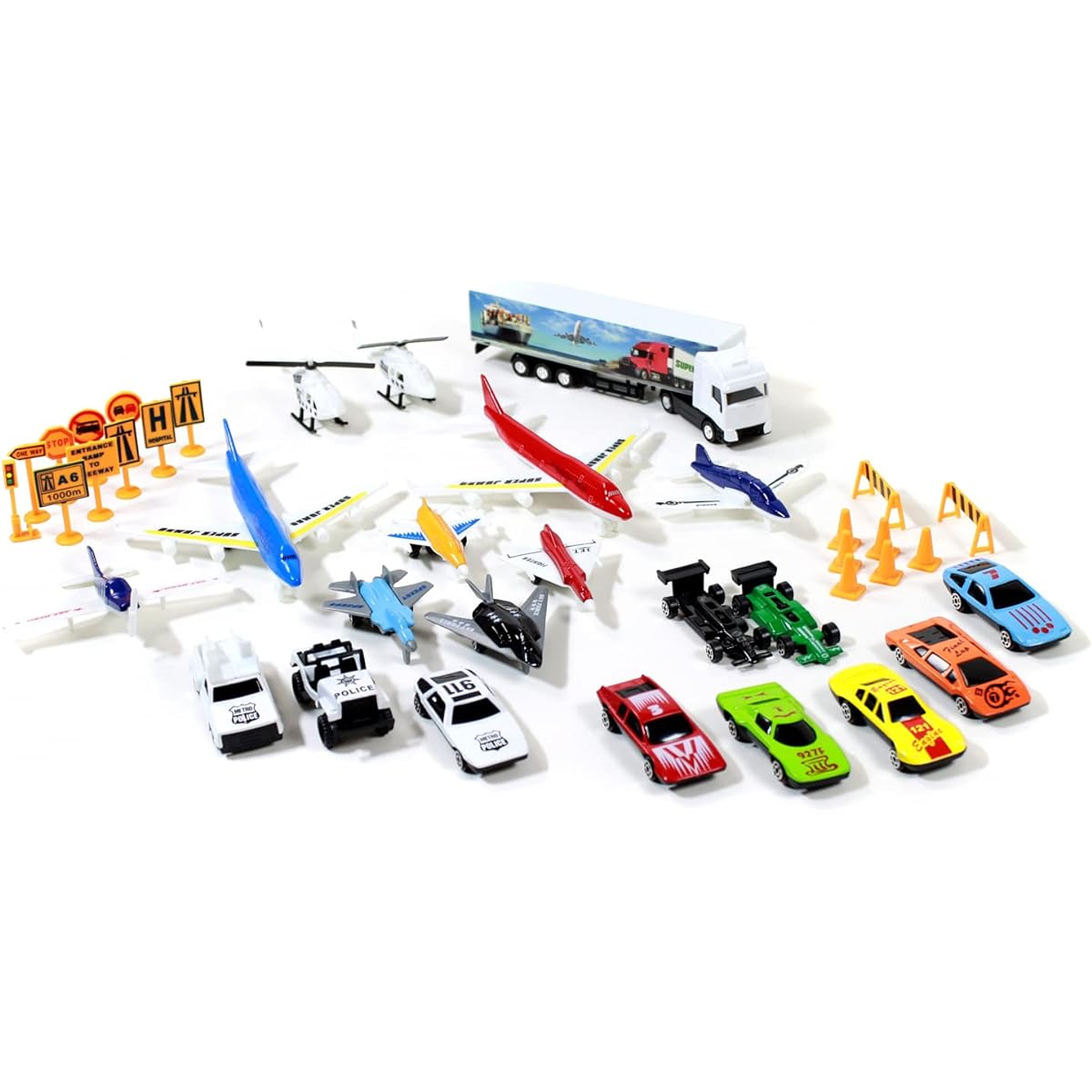 Airport City Diecast Jet Truck and Car Mini Toy Vehicle Playset