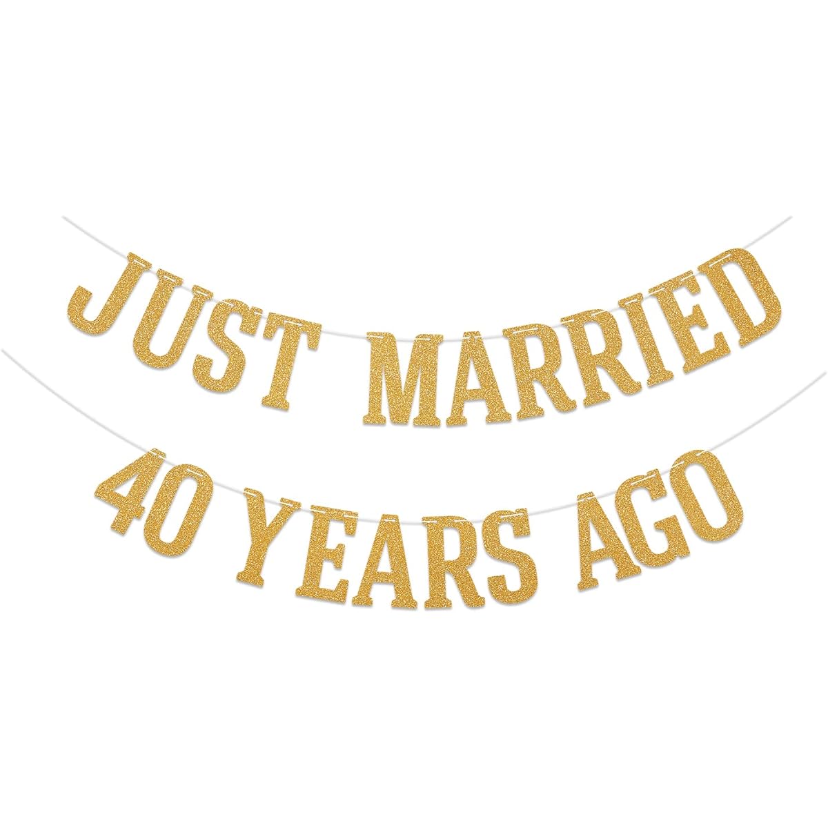Just Married 40 Years Ago Banner, Gold Glitter, 40th Wedding Anniversary Party Decorations, 40 Years, Loved and Blessed 40th Anniversary Party Supplies