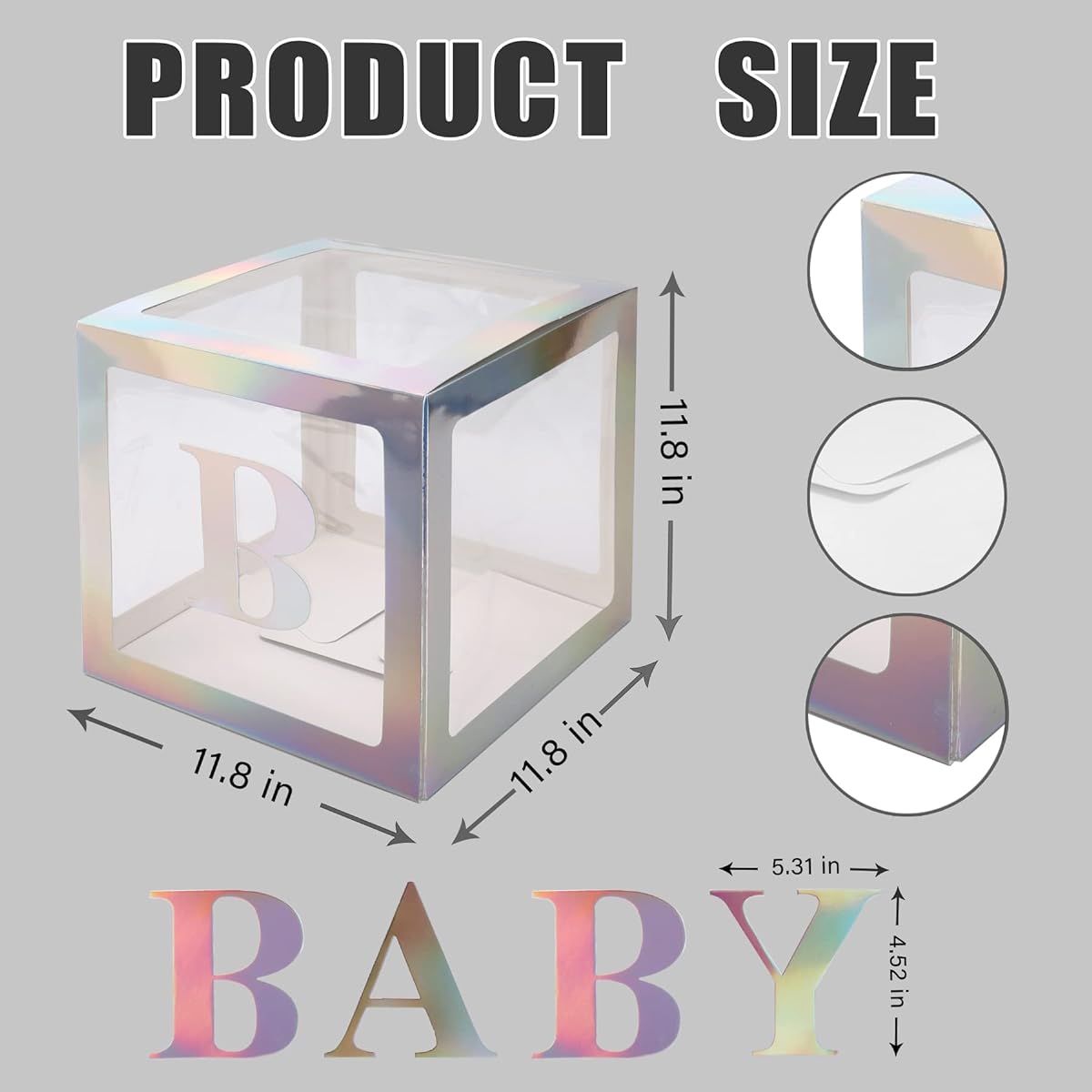 V-LIFE Clear Baby Box with Letters Baby Shower Decorations Transparent Balloon Box Backdrop for Baby Shower Birthday Party Gender Reveal Reusable Favors in Gift Box Baby Blocks (Silver)