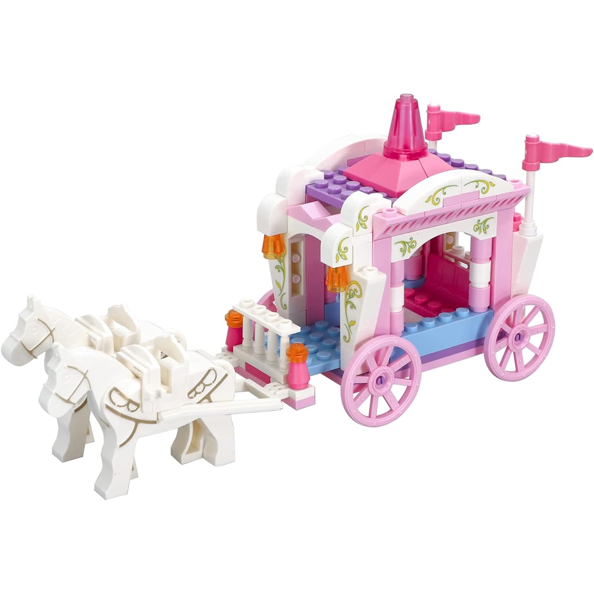 BRICK STORY Princess Carriage Building Set for Girls, Pink Royal Carriage Ride, Princess Building Blocks, Creative Fairy Building Toy, Ages 6-12+, 98 Pieces