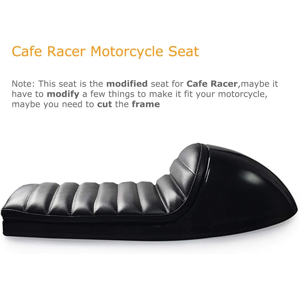 DKMOTORK 0391 Motorcycle Hump Cafe Racer Seat All Black (Gloss Black Finish, Subframe Change Required)