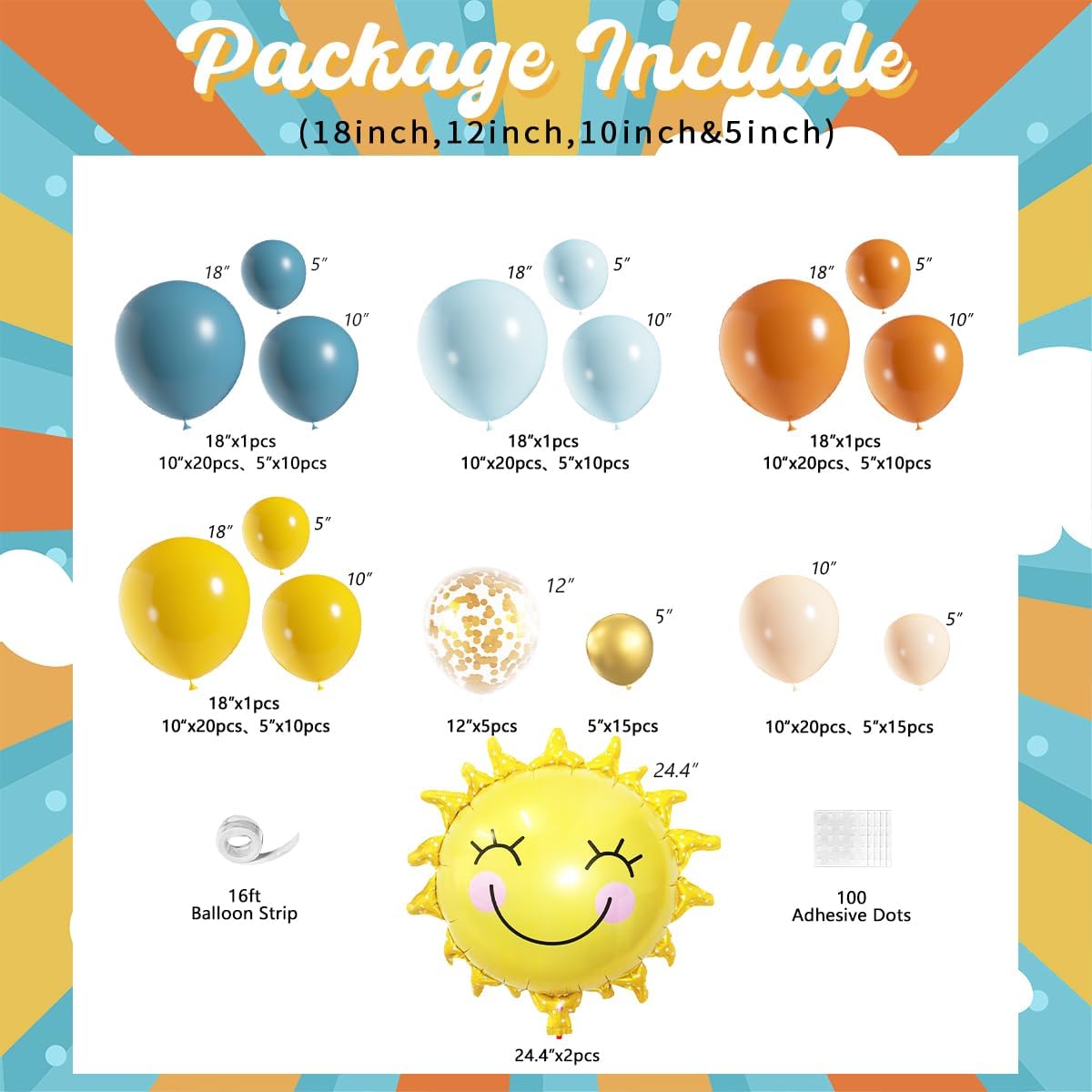 Here Comes the Son Baby Shower Decorations JOGAMS 182 Pieces Sun Chrome Gold Confetti Balloons for First Trip Sun Sunshine Here Comes The Son Theme Baby Shower Birthday Party Decorations