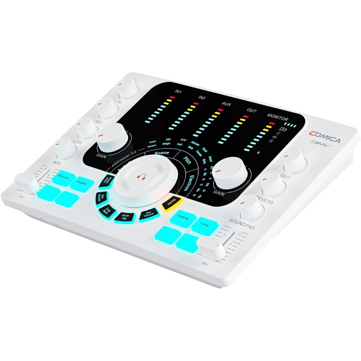 Comica ADCaster C2 White Audio Interface with Individual Controls, Voice Changer, Customized Sound Pads, and Bluetooth Connectivity for Streaming, Podcasting, and Recording