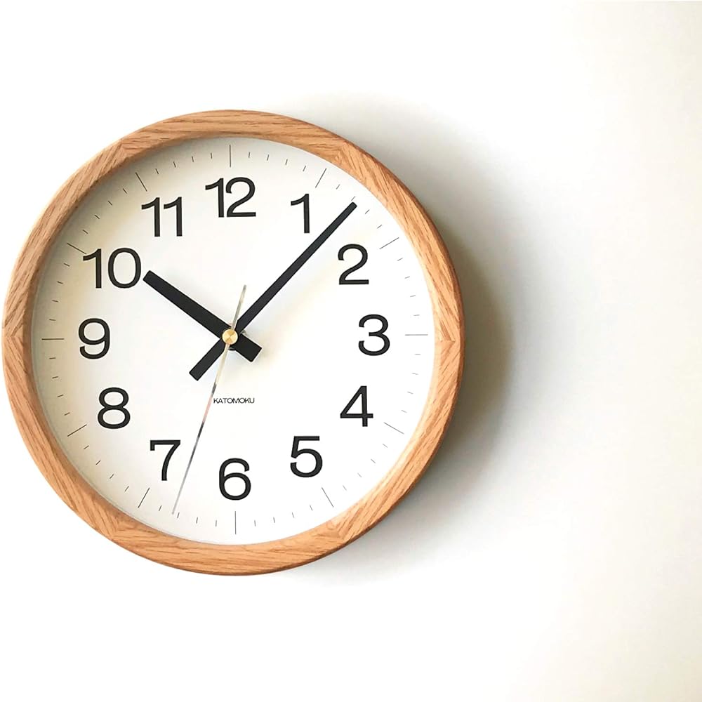 KATOMOKU Muku Clock 16 Oak Wall Clock Continuous Second Hand km-108OA φ220mm (Oak Radio Wave)