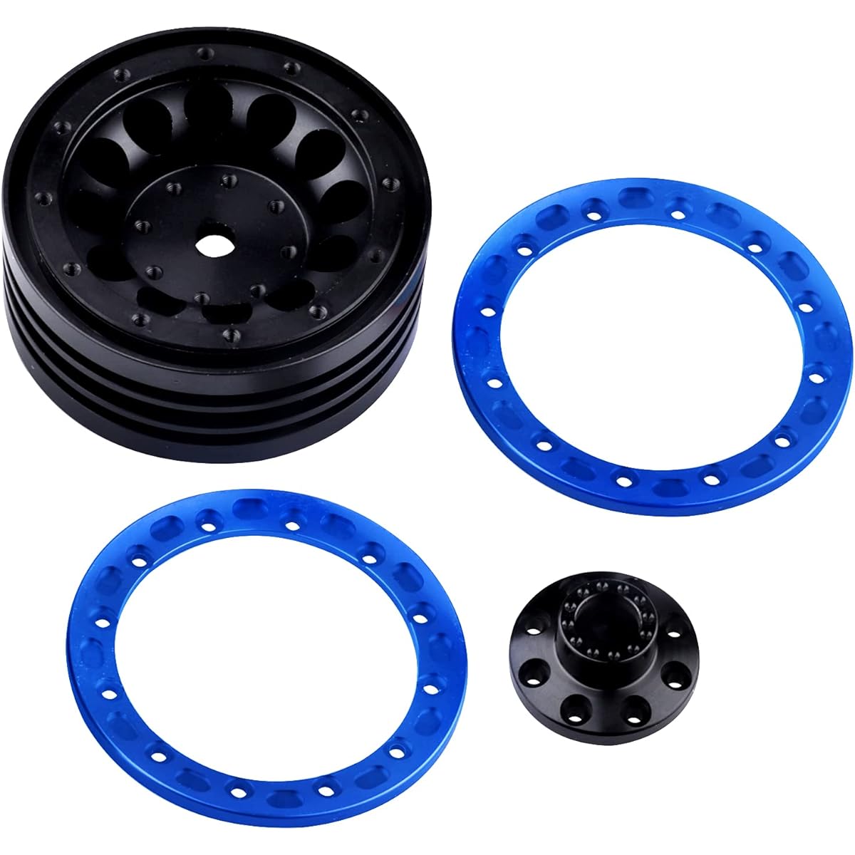 HobbyPark Aluminum Metal 1.9 Beadlock Wheels 1/10 RC Crawler Upgrade for Traxxas TRX-4 Axial SCX10 II Redcat Gen 8 (4 Pack) (Navy Blue + Black)