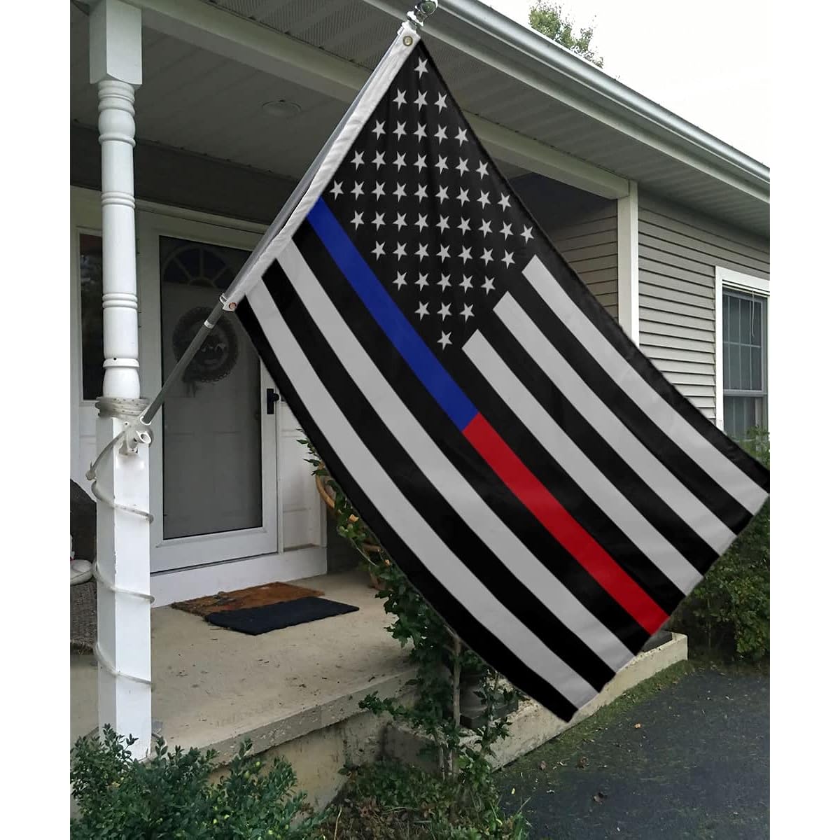 Mosprovie Embroidered Stars Thin Blue and Red Line American Flag 3x5 Heavy Duty Flag Honoring Law Enforcement Officers and Firefighters UV Protected Fade Police and Fire American Flag Outdoor