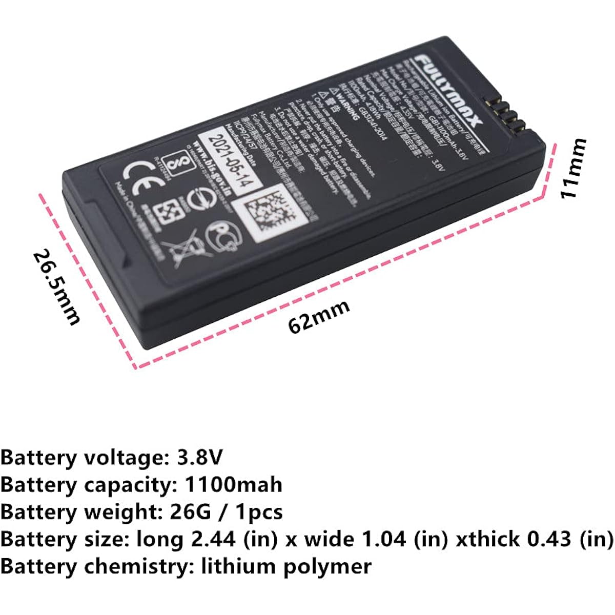 2pcs 3.8V 1100mAh Lithium Batteries Compatible with DJI Tello RC Drone Quadcopter Accessories
