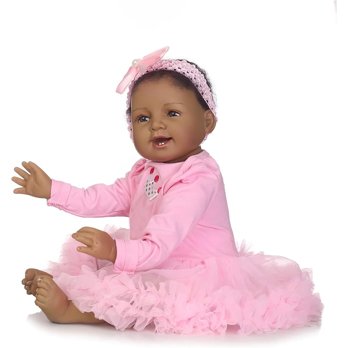 TERABITHIA 21" Real Life Black African American Smiling Reborn Baby Doll with Magnetic Mouth for Lifelike Look