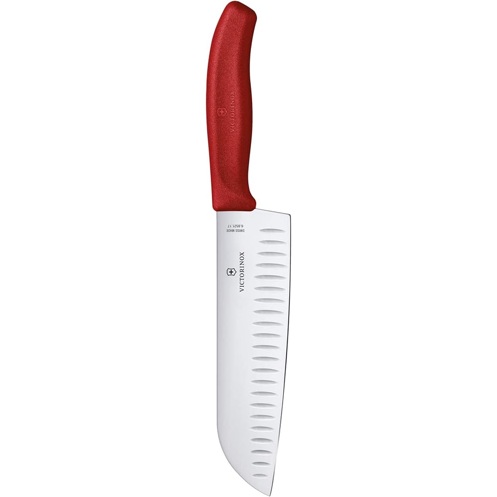 VICTORINOX Santoku Knife Professional Stainless Steel All-Purpose Knife 17cm Grooved Red Versatile Knife for All Cooking Dishwasher Safe Swiss Classic 6.8521.17G