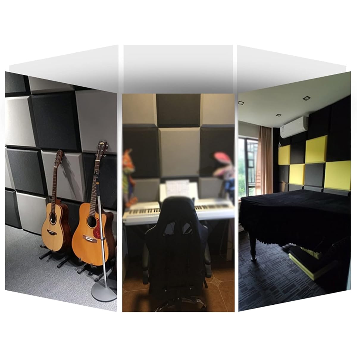 5CM Thick Soundproof Foam Panels, High Density Noise Reduction Acoustic Panels Soundproof Wall Stickers for Drum Room or Piano Room Decoration (Grey 50*50*5CM) (Blue 50*50*5CM)