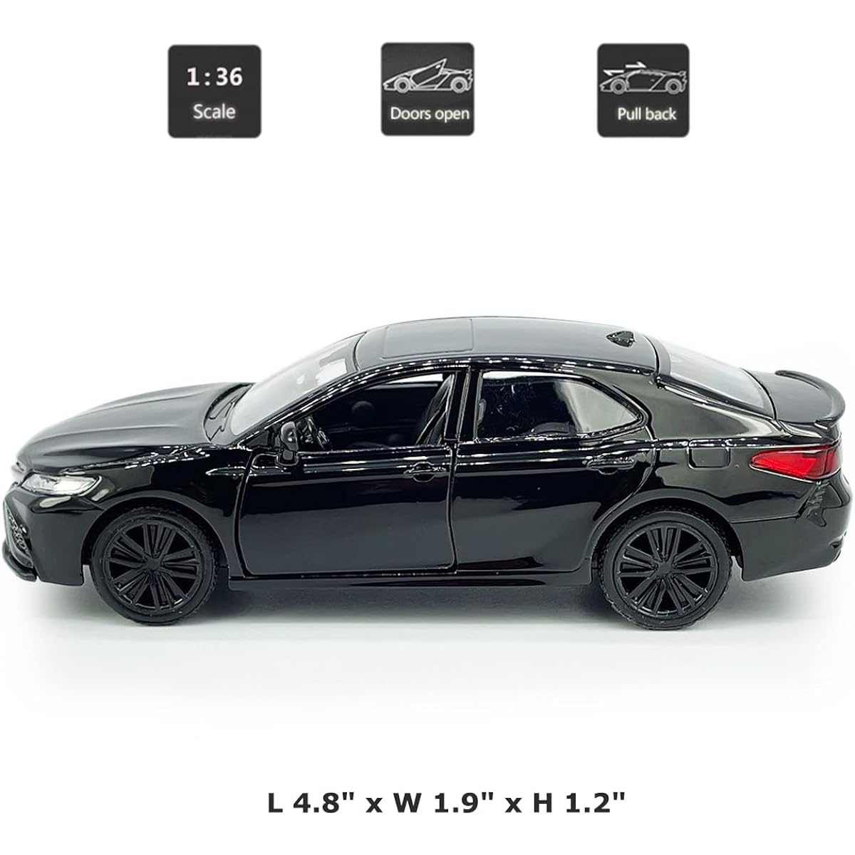 Camry XSE 2022 Model Car 1/36 Scale Diecast Toy Car Metal Alloy Diecast Car for Kids Pull Back Door Open Black Rims Collection Adult Men Kids Toys Boys Gift Black