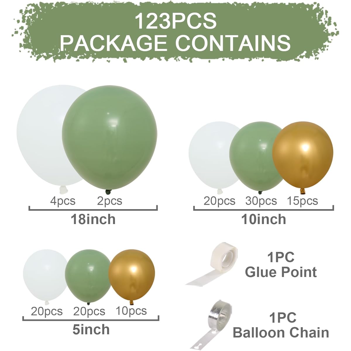 Sage Green Balloon Arch Kit 123pcs Green Balloon Arch Kit Sage Green Balloons Gold Balloons White Balloons for Baby Shower Decorations Birthday Wedding Safari Party Decorations