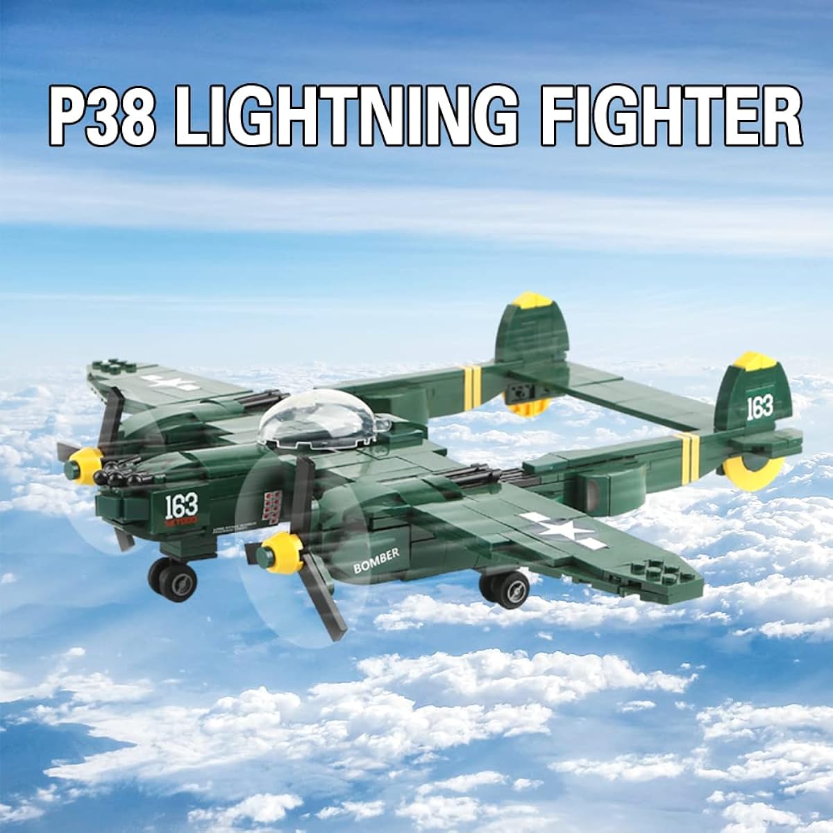 Gonli USA P38 Lightning Fighter Jet Building Blocks Classic WWII Airplane Building Toys Gifts for Boys Kids and Adults WW2 Toys (502 Pieces)