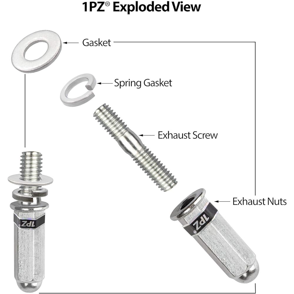 1PZ MG2-SE3 Premium Exhaust Bolt and Gasket for GY6 50cc 70cc 90cc 110cc 125cc 150cc GMB139 Engine Scooter ATV