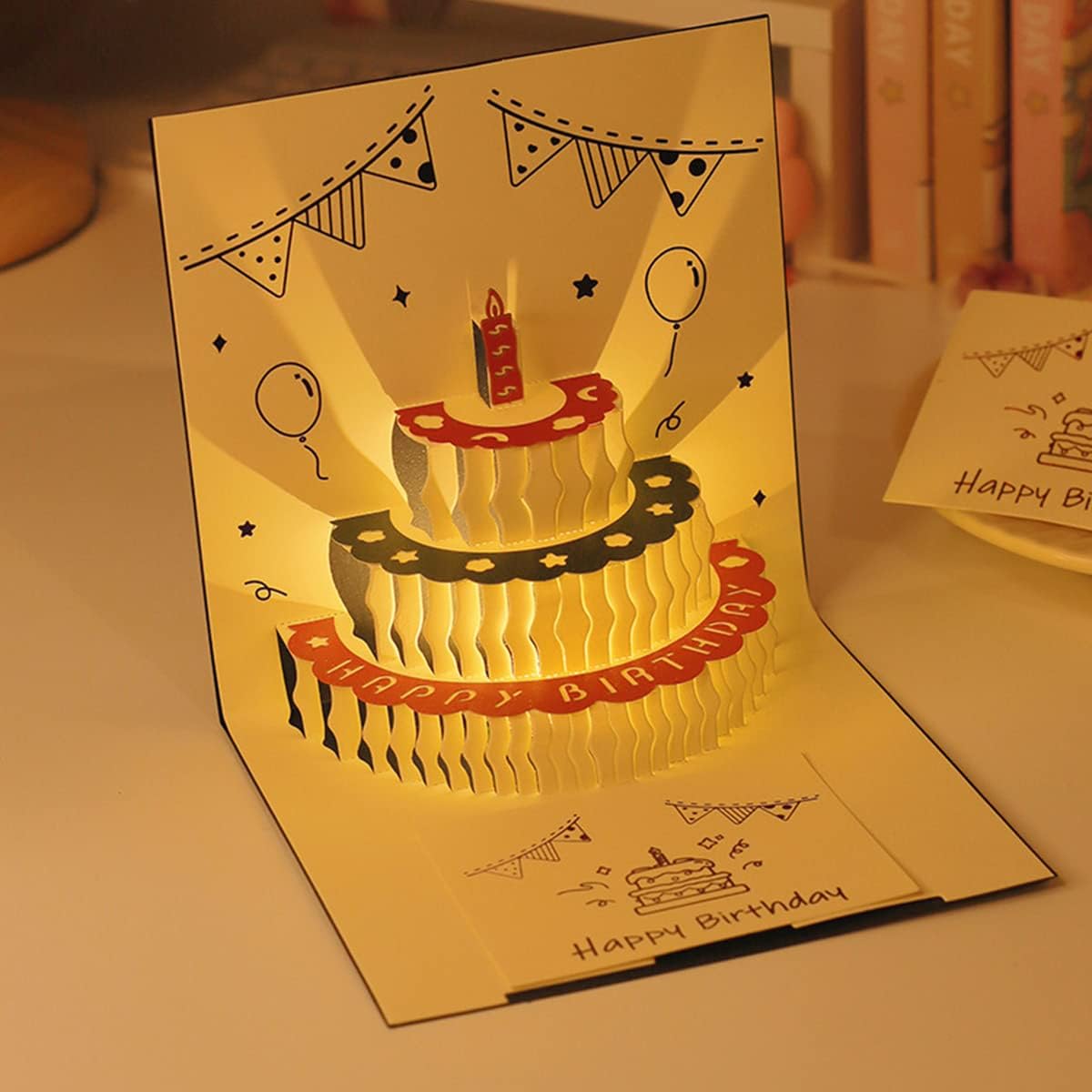 LOVWORID 3D Pop Up Music Birthday Gift Cards Warm LED Light Birthday Cake Birthday Cards for Men & Women Birthday Cards for Mom & Dad Happy Birthday Cards for Sister & Brother (3 13 x 16)