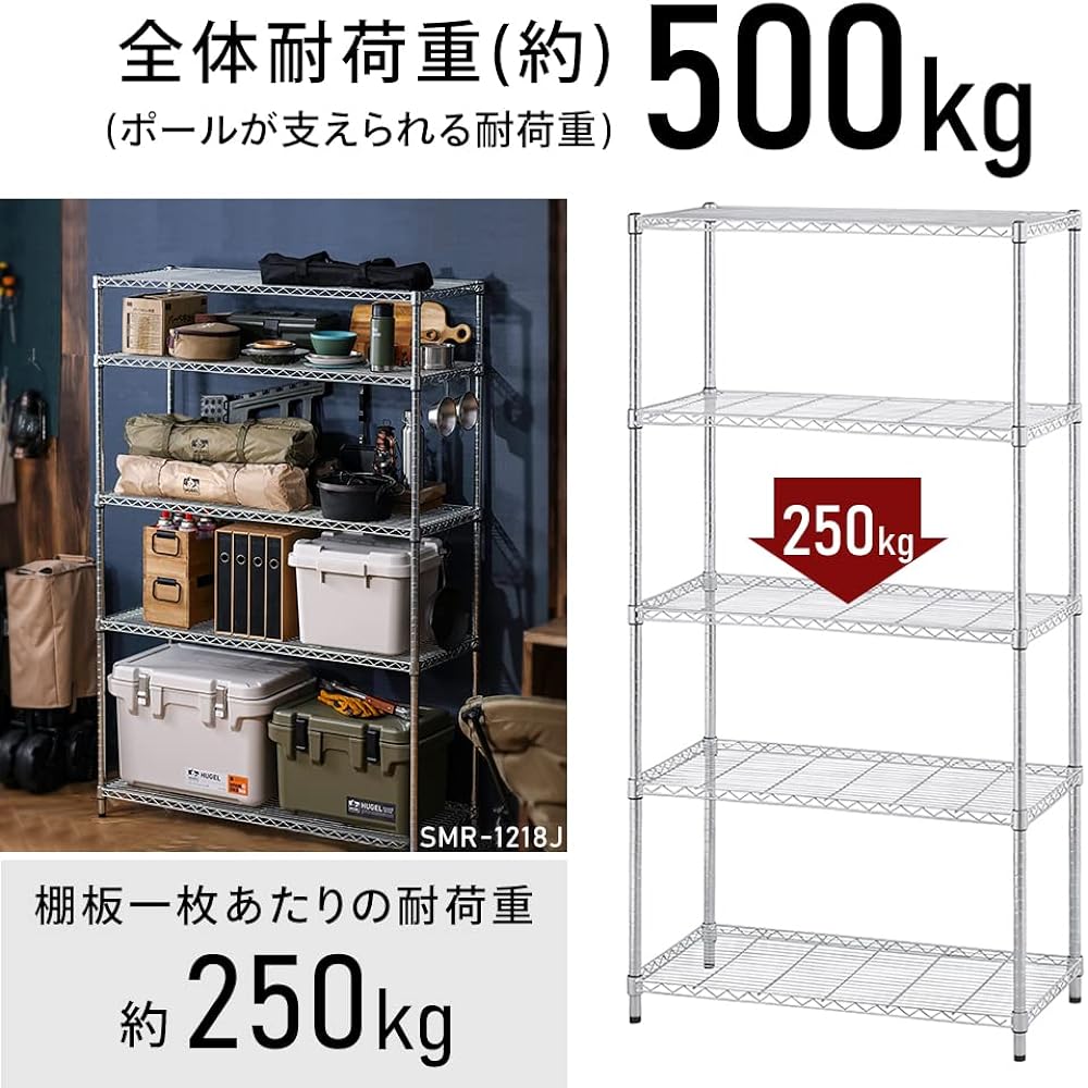 IRIS OHYAMA Metal Rack Steel Rack New Model Load Capacity 500kg Width Approx. 91cm Depth Approx. 46cm Height Approx. 178.5cm High Load Capacity SMR-9018J