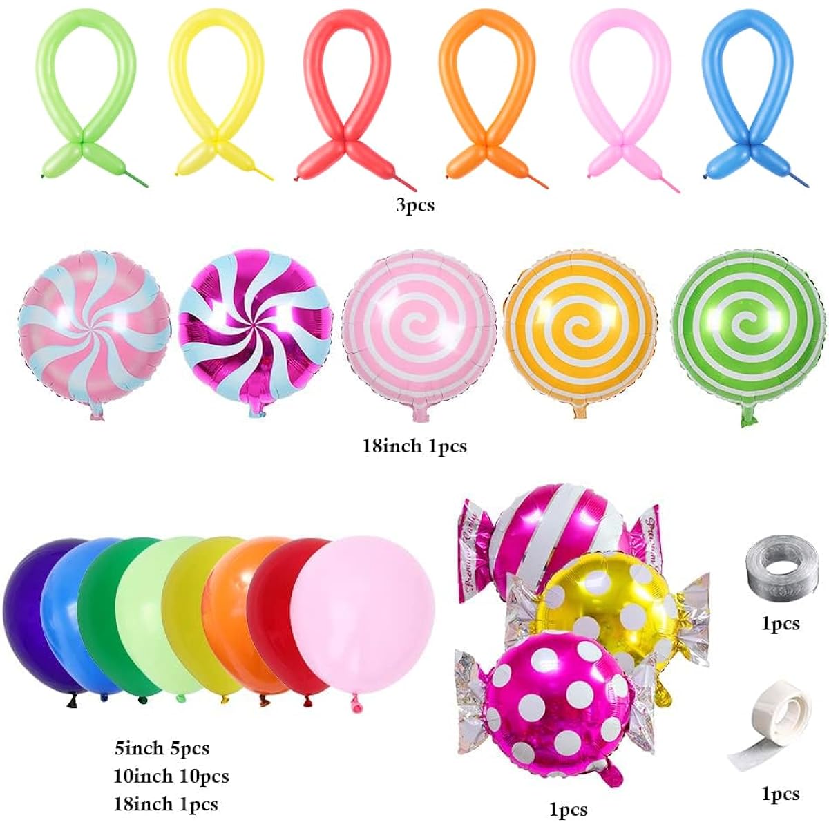 Sweet Candy Rainbow Balloon Garland Arch Kit 155pcs Yellow Blue Orange Red Purple Lollipop Balloons for Christmas Candyland Kids Birthday Party Baby Shower Decorations