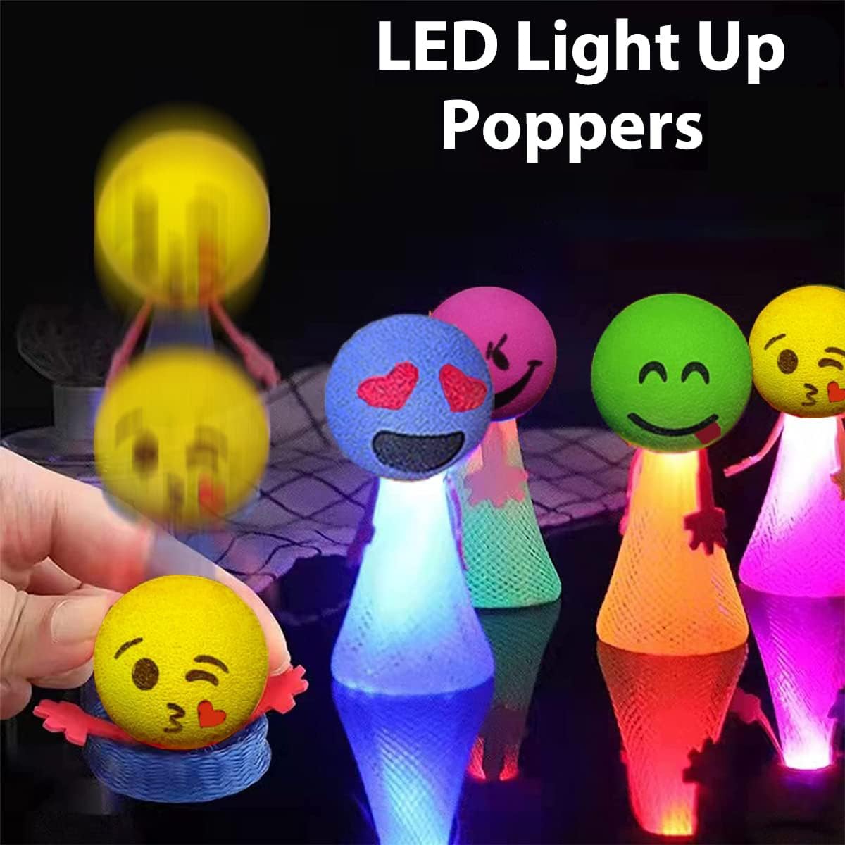 Liberty Imports 24 Count Jumping Emoji Poppers Spring Launchers Toys Bouncy Party Supplies Goodie Bag Fillers for Kids Toddlers (Light Up)