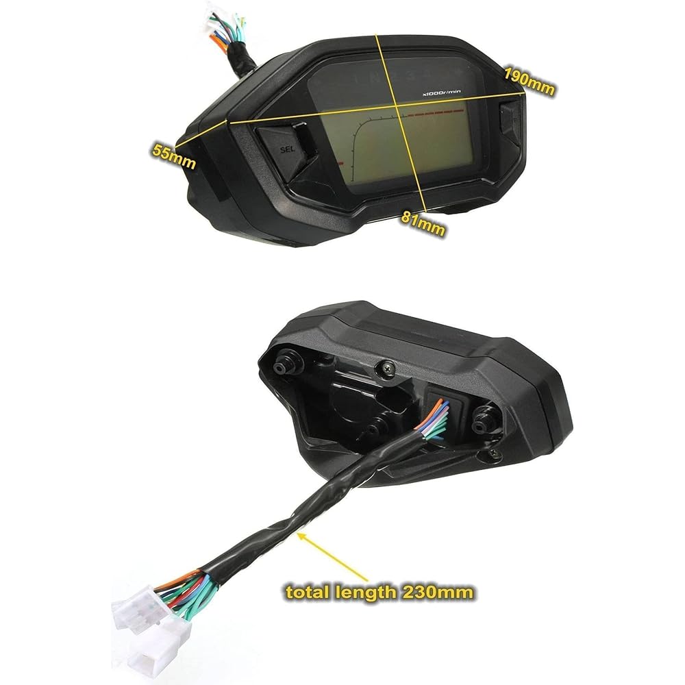Samdo Motorcycle Digital Odometer Speedometer Tachometer KMH MPH 14000rpm Gear Dirt Bike 1,2,4 Cylindrical