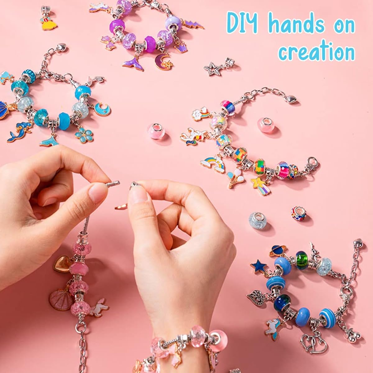 Charm Bracelet Making Kit 2023 New Charm Bracelets DIY Craft Gift Set Premium 66 Pieces Charm Bracelets in Gift Box Jewelry Making Kit Jewelry Making Supplies DIY Craft Kit - Gift Ideas for Teen Girls
