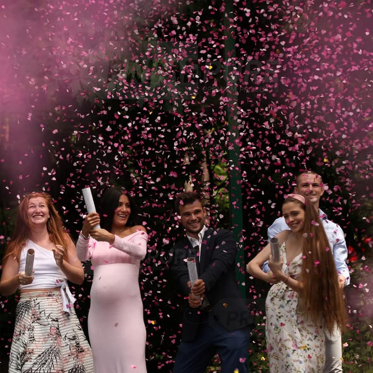 of 4 - Biodegradable Gender Reveal Powder Cannon and Heart Shaped Blue & Pink Confetti Cannon | Gender Reveal Ideas Boy or Girl Gender Reveal Popper Smoke Gender Reveal Cannon | Gender Reveal Smoke Bombs and Confetti | Gender Reveal Popper Pink and Blue