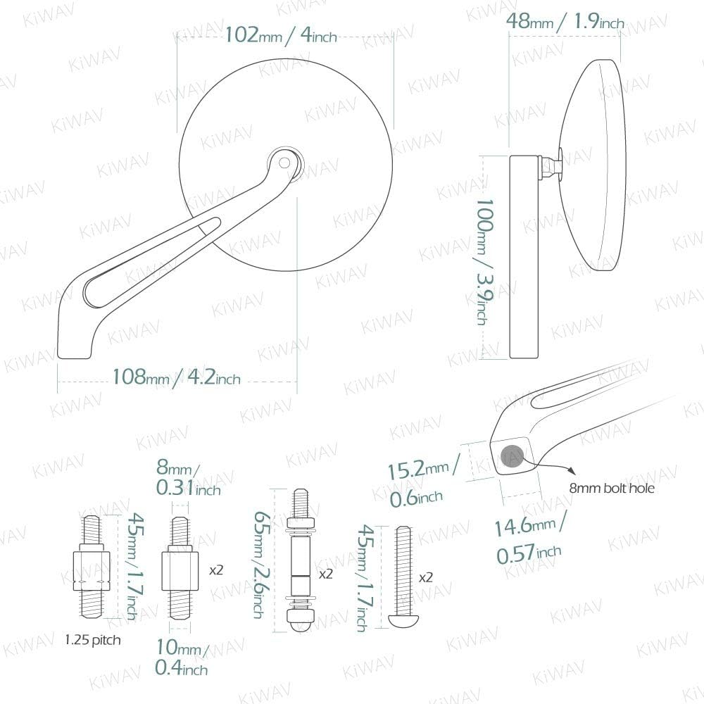 KiWAV Magazi Eclipse Bike Mirror with Slot Pattern Black 10mm 1.25 pitch and 5/16" Universal Left and Right Set