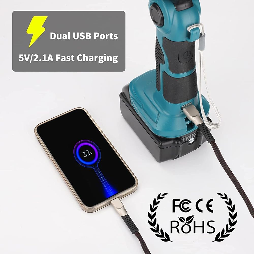 Hipoke Makita Compatible Rechargeable Light, Floodlight, Work Light, Lightweight, Disaster Prevention, Emergencies, Power Outages, Night Construction, Mountain Climbing, Night Fishing, Camping,