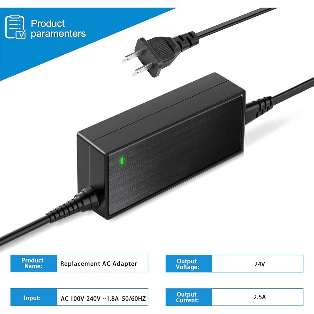 24V 2.5A Power Adapter 100~240V AC to DC 24 Volts 2.5A 2.0A 1.5A 1A 0.5A Converter LED Light Bar Speaker System Sound Bar Humidifier 3D Printer LCD Display etc.
