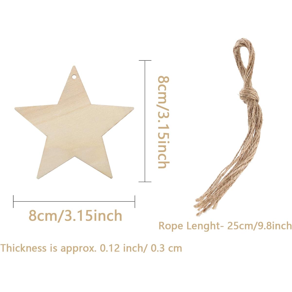 JINMURY Christmas Wood Star Hanging Ornaments, Rustic Wooden Star Cutouts Christmas Tree Ornaments DIY Crafts Unfinished Wooden Christmas Decorations for Wedding/Festival/Christmas Decor 50pcs