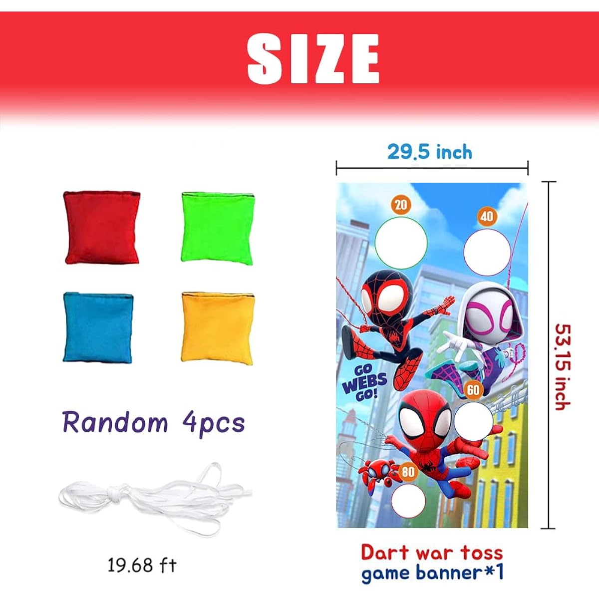 RenbangUS Spider Toss Game Banner with 4 Bean Bags, Spidey Amazing Friend Themed Indoor Outdoor Throwing Game Party Supplies for Kids