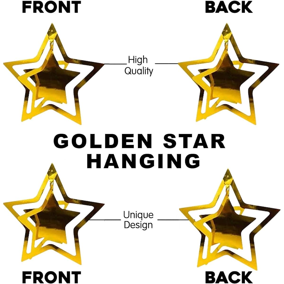 Pop the Party Gold 3D Star Hanging Metallic Paper Garland, Multi-Shape Twinkle Stars Birthday Baby Shower Christmas Decorations for Nursery Kids Boys Girls Room