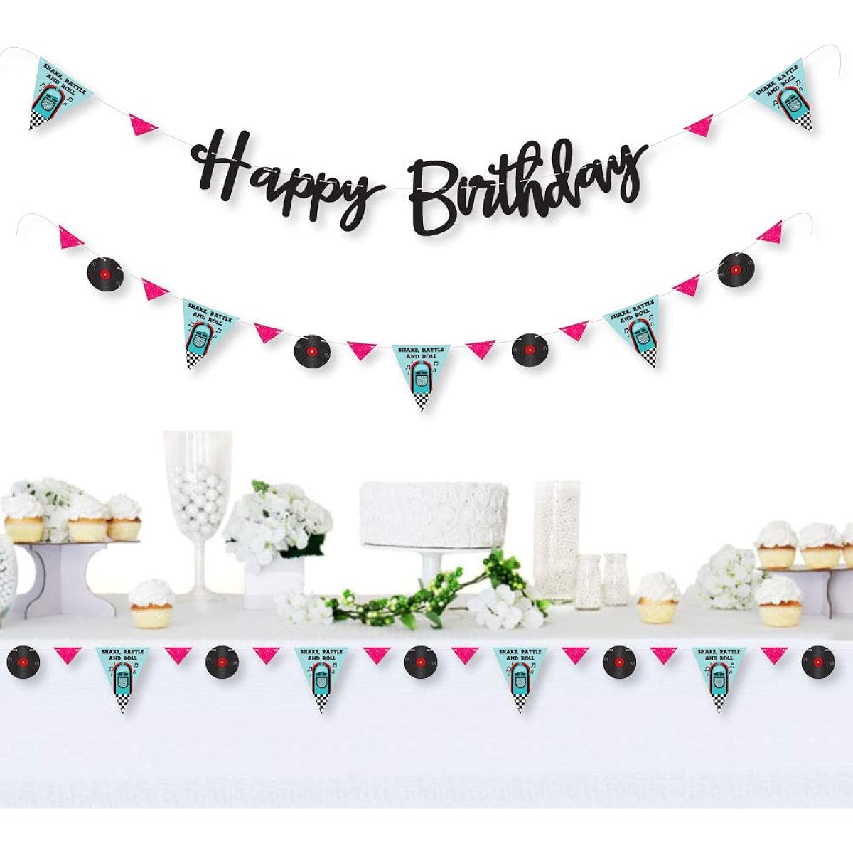 Big Dot of Happiness 50's Sock Hop - 1950s Rock and Roll Birthday Party Letter Banner Decorations - 36 Banner Cutouts and Happy Birthday Banner Letters