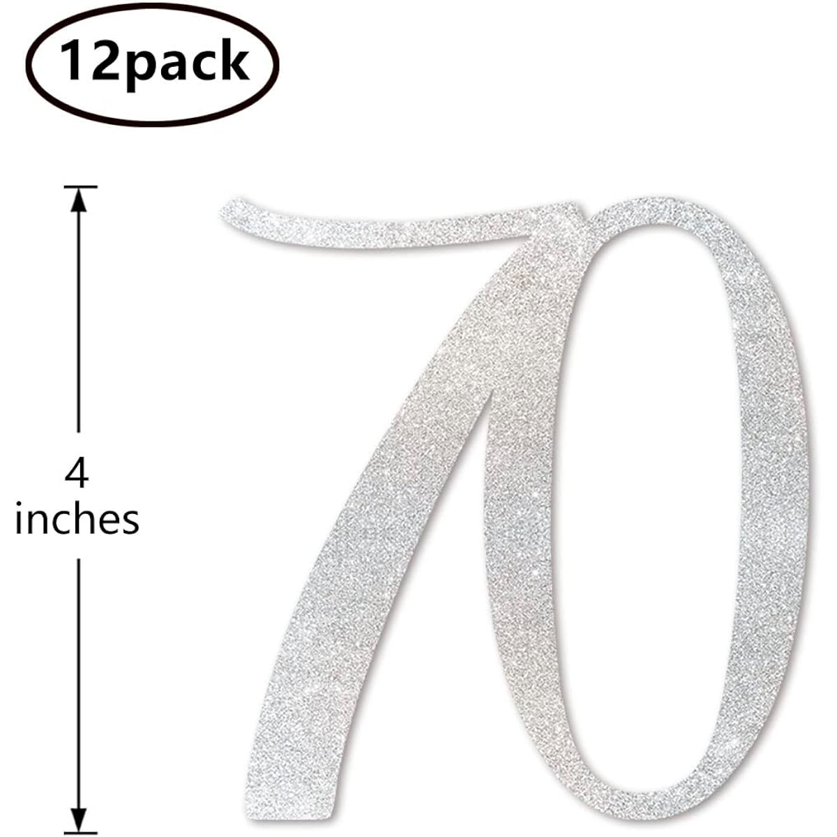 Silver Glitter 70th Birthday Centerpiece Sticks 12 Pack Number 70 Table Topper Anniversary Party Decorations