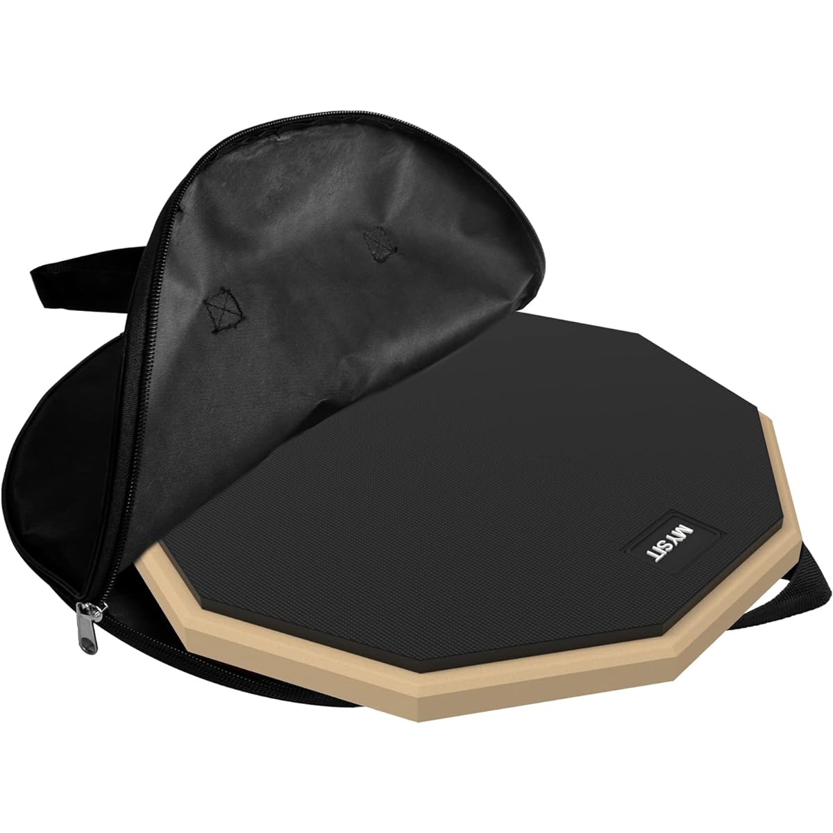 MySit 12 Inch Drum Practice Pad and Sticks Set with 2 Silicone Drumstick Mute Tips (Black) Double Sided Silent Snare Drum Pad with 5 Drum Sticks & Storage Bag for Real Feel Practice
