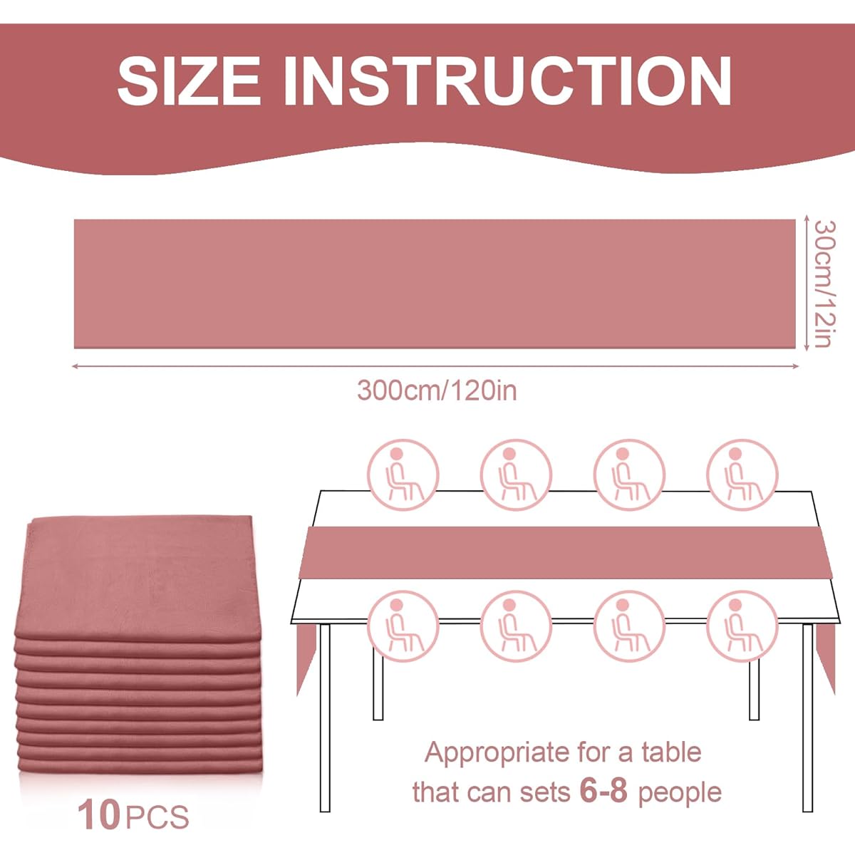 Dusty Rose Chiffon Table Runner 10ft Set of 10 Wedding Table Runner Sheer Romantic Tulle Table Runner for Christmas Wedding Bridal Tea Party Baby Shower Birthday Party Table Decoration (120 x 12 inches), T90030_10_30*300