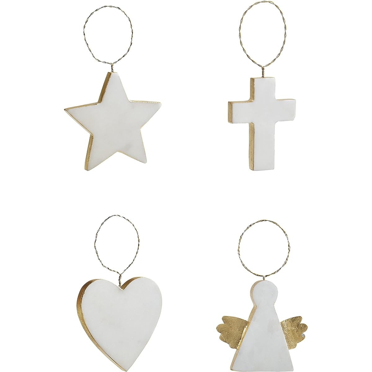 Mud Pie Marble and Gold Edge Christmas Ornament, Heart, 4" x 4"