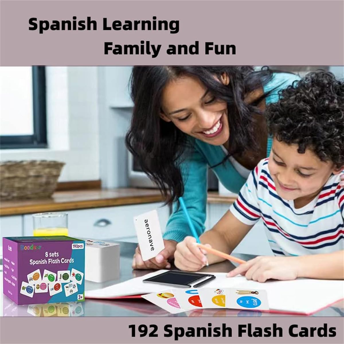 Spanish Learning Flashcards for Kids & Toddlers 3 4 Years Old - Spanish to English Flashcards for Kids & Beginners - 8 Educational Topics on Alphabet Food Shapes, Numbers Colors
