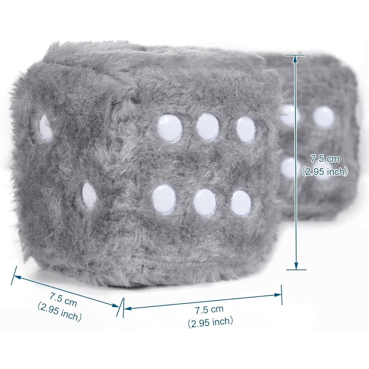 JSCARLIFE Fuzzy Plush Dice 2.95 Inch Retro Square Plush Hanging Mirror Fuzzy Dice Car Interior Ornament Decoration (Gray)