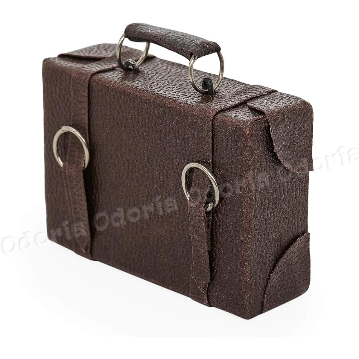 Odoria 1:12 Miniature Brown Business Suitcase Briefcase with Leather Staps Dollhouse Decoration Accessories