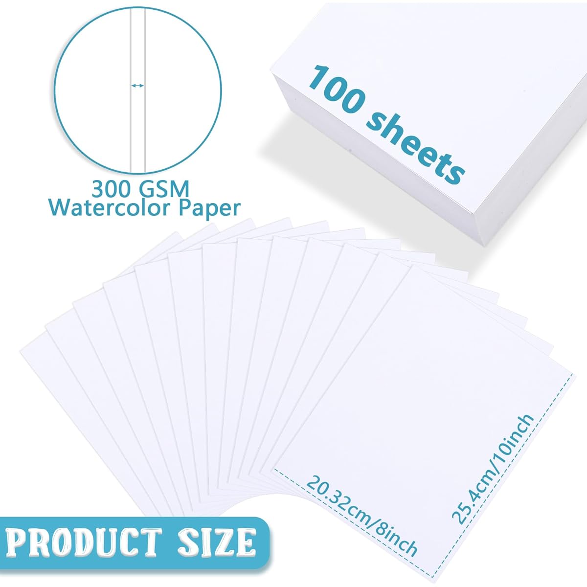100 Sheets Watercolor Paper 140lb / 300GSM Thick Art Paint Paper White Water Coloring Paint Paper for Artists and Kids (8 x 10 inches)