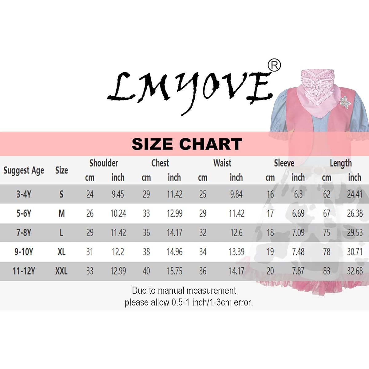 LMYOVE Cowgirl Halloween Costume for Girls Role Play Party Dress Up Outfit for Kids