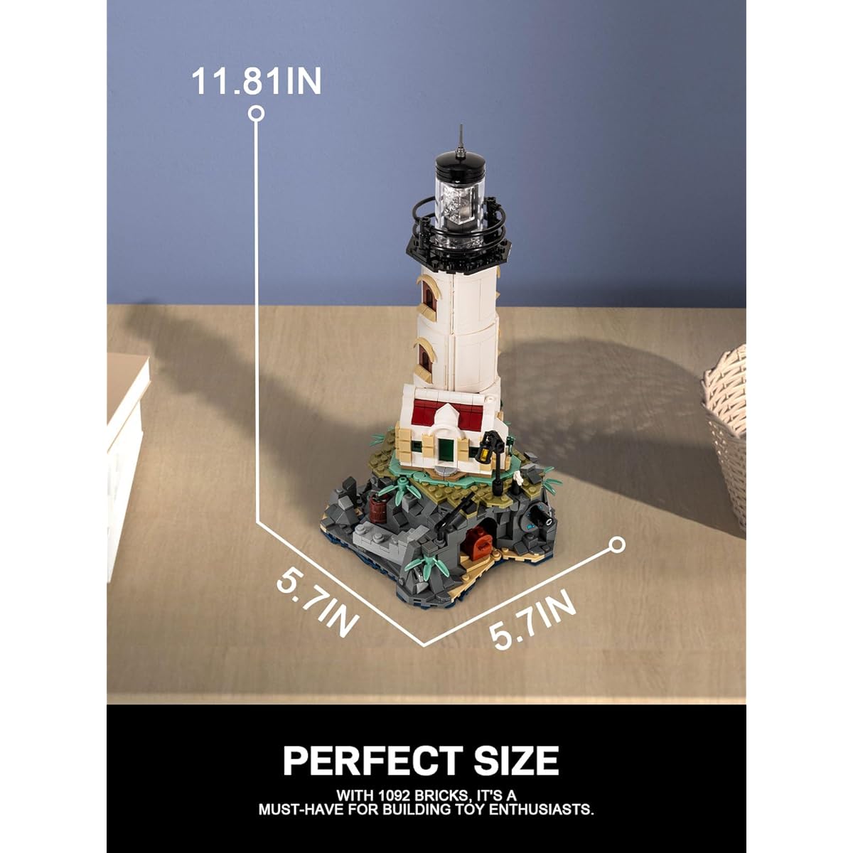 GOTIMON Motorized Lighthouse Building Blocks Set with Glowing Lights, Unique Collection and Display Model for Home, Building Blocks Kit, Gift for Adults and Kids (1092 Pieces)