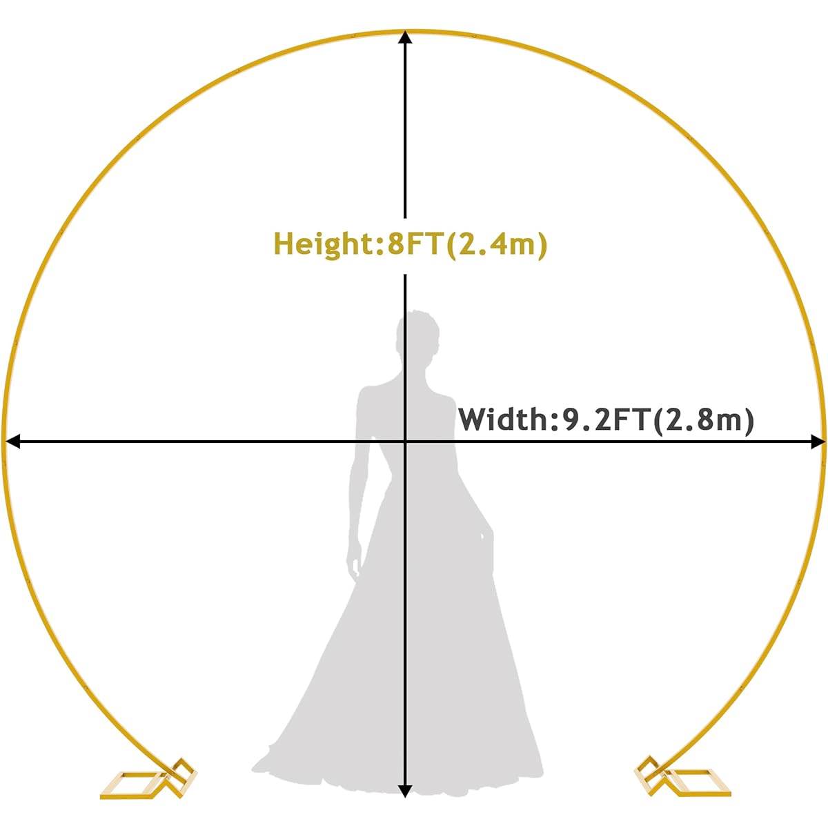 Fomcet 9.2ft Gold Round Backdrop Stand Metal Circle Wedding Arch Round Balloon Arch Stand with Base for Wedding Bridal Shower Birthday Party Valentine's Anniversary Reception Decoration