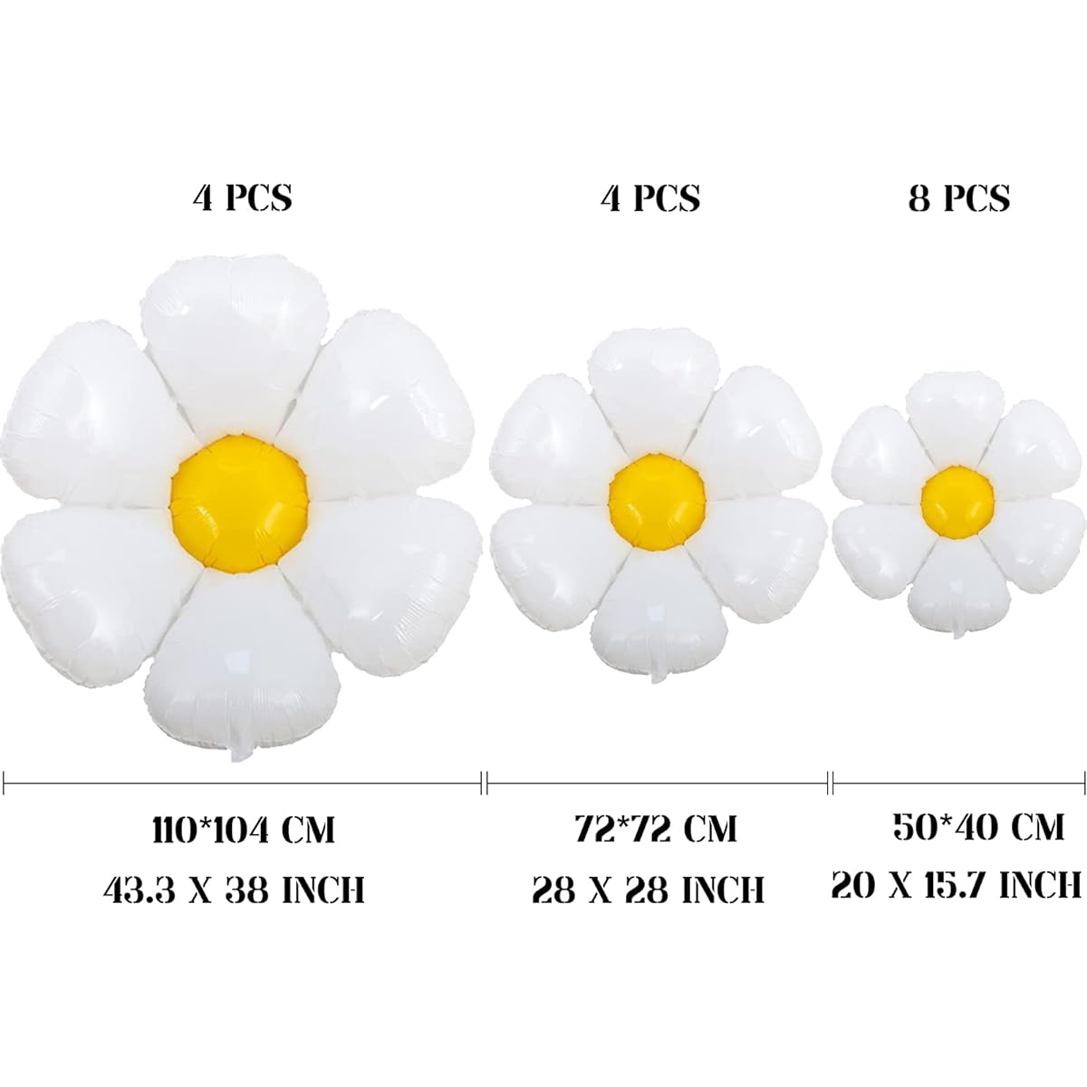 16 Pieces Daisy Balloons Groovy Party Decorations Boho Girl White Flower Balloon Garland Kit Birthday Wedding Party Decoration 60's Hippie Theme Supplies (43.3 x 38 inches, 28 x 28 inches, 20 x 15.7 inches)