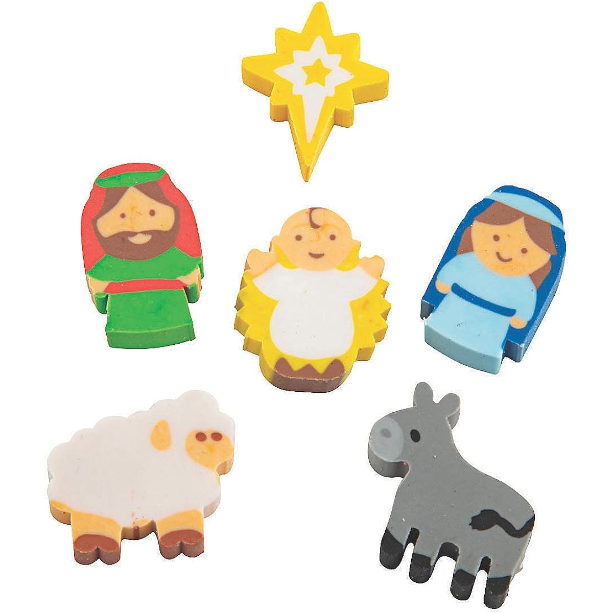 Fun Express Bulk Mini Nativity Erasers Assortment 144 Pieces Christmas Party Favors Stocking Stuffers Giveaways