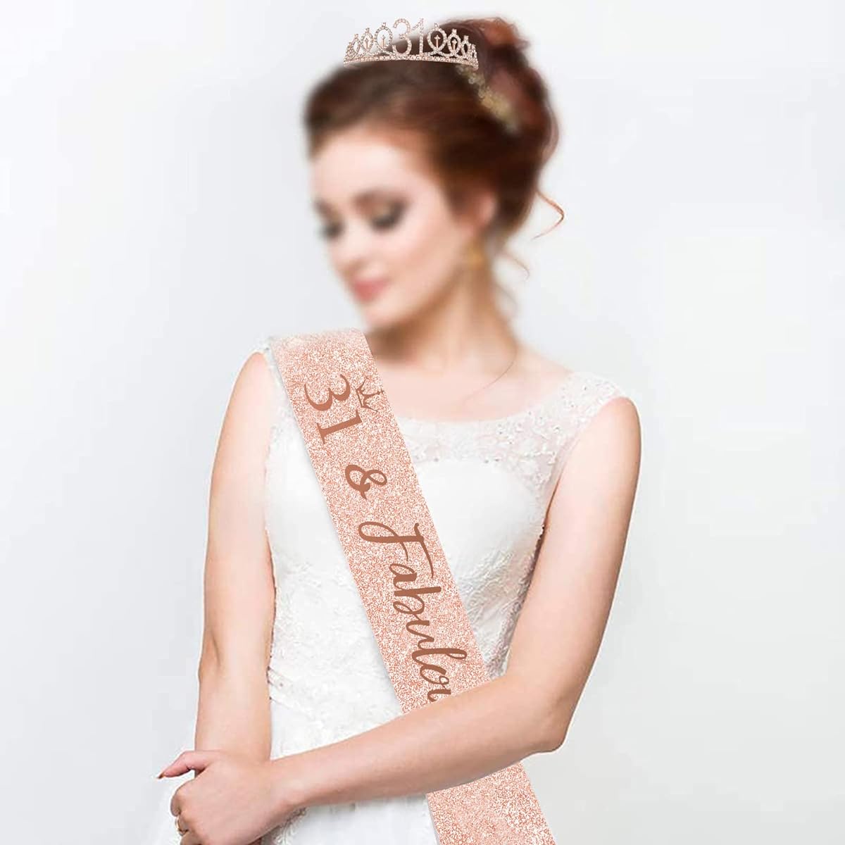 31st Birthday Sash and Tiara for Women, Rose Gold Birthday Sash Crown 31 & Fabulous Sash and Tiara for Women, 31st Birthday Gifts, 31st Birthday Party Favors Supplies